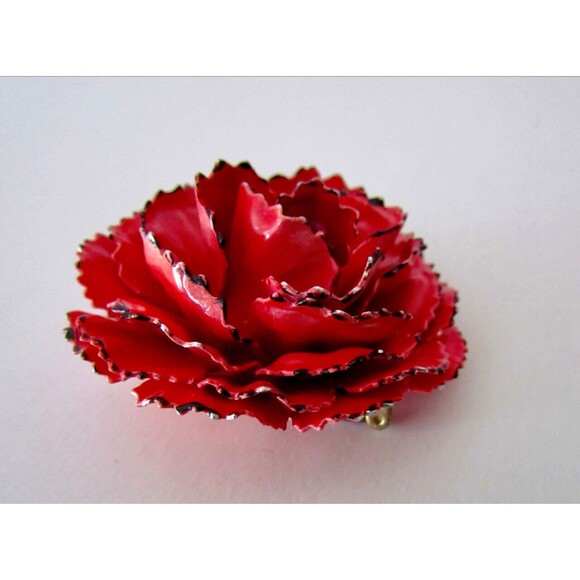 Lisner Red Flower Earrings Brooch Set Enamel Rhinestones Vintage 1950s/60's - Picture 7 of 9